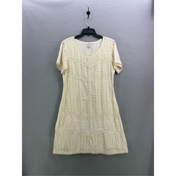 Sundance Womens Cream Embroidered Eyelet Layered Cotton Midi Dress Size 12 - Picture 1 of 9